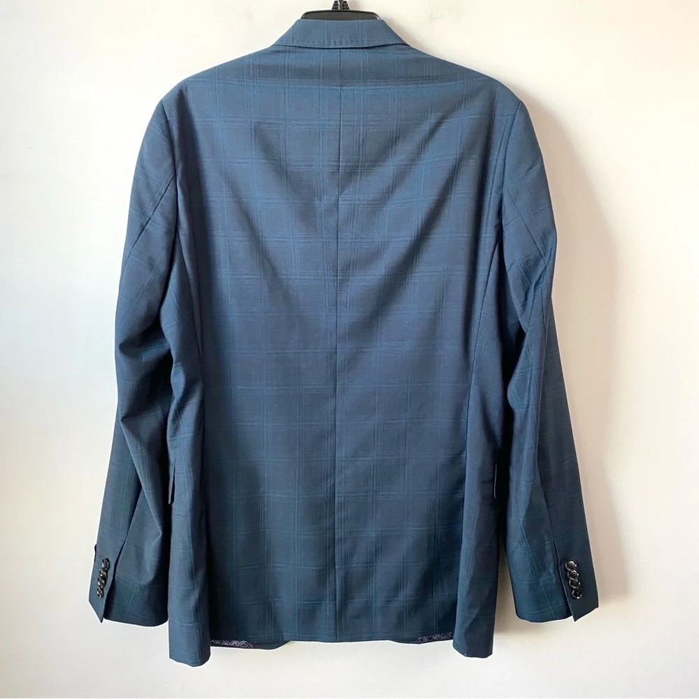 Ted Baker Endurance Roger Extra Slim Fit Wool Suit Jacket Teal Blue Plaid 40L‎